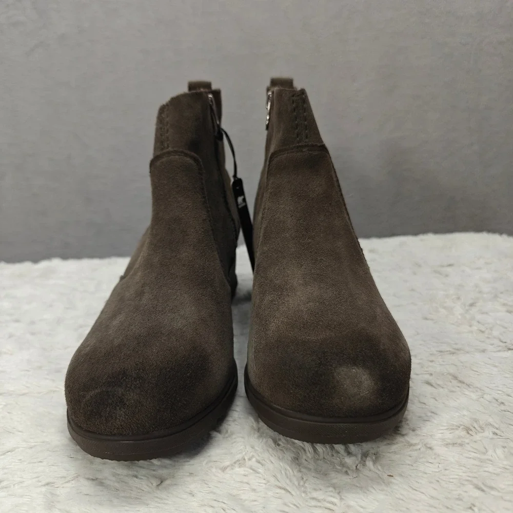 Sorel Evie Bootie Womens 9.5 Gray Suede‎ Leather Chelsea Wedge Goth Alt Office
